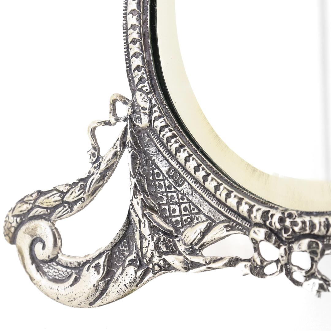 Ornate .830 Silver Easel Back Dresser or Vanity Mirror For Sale 9