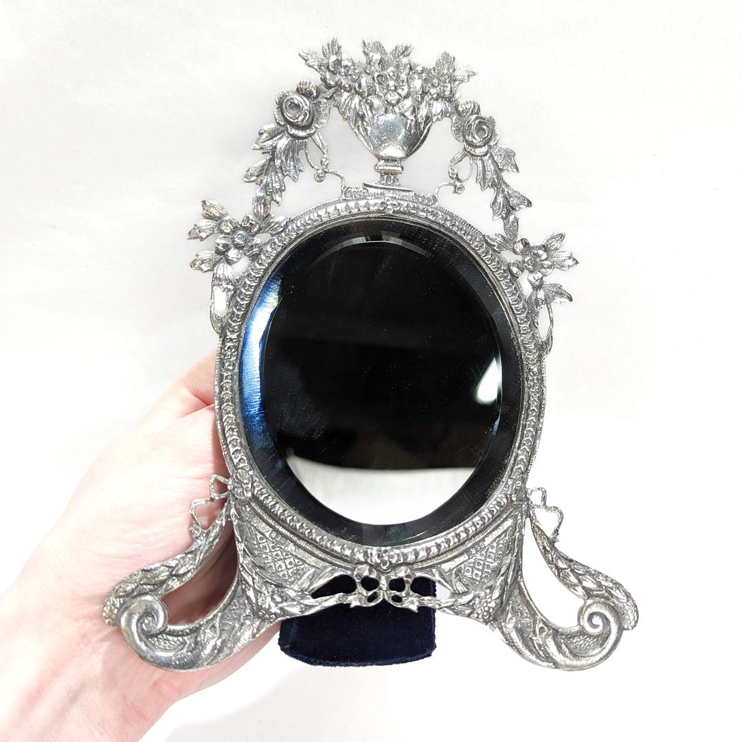 Ornate .830 Silver Easel Back Dresser or Vanity Mirror For Sale 10