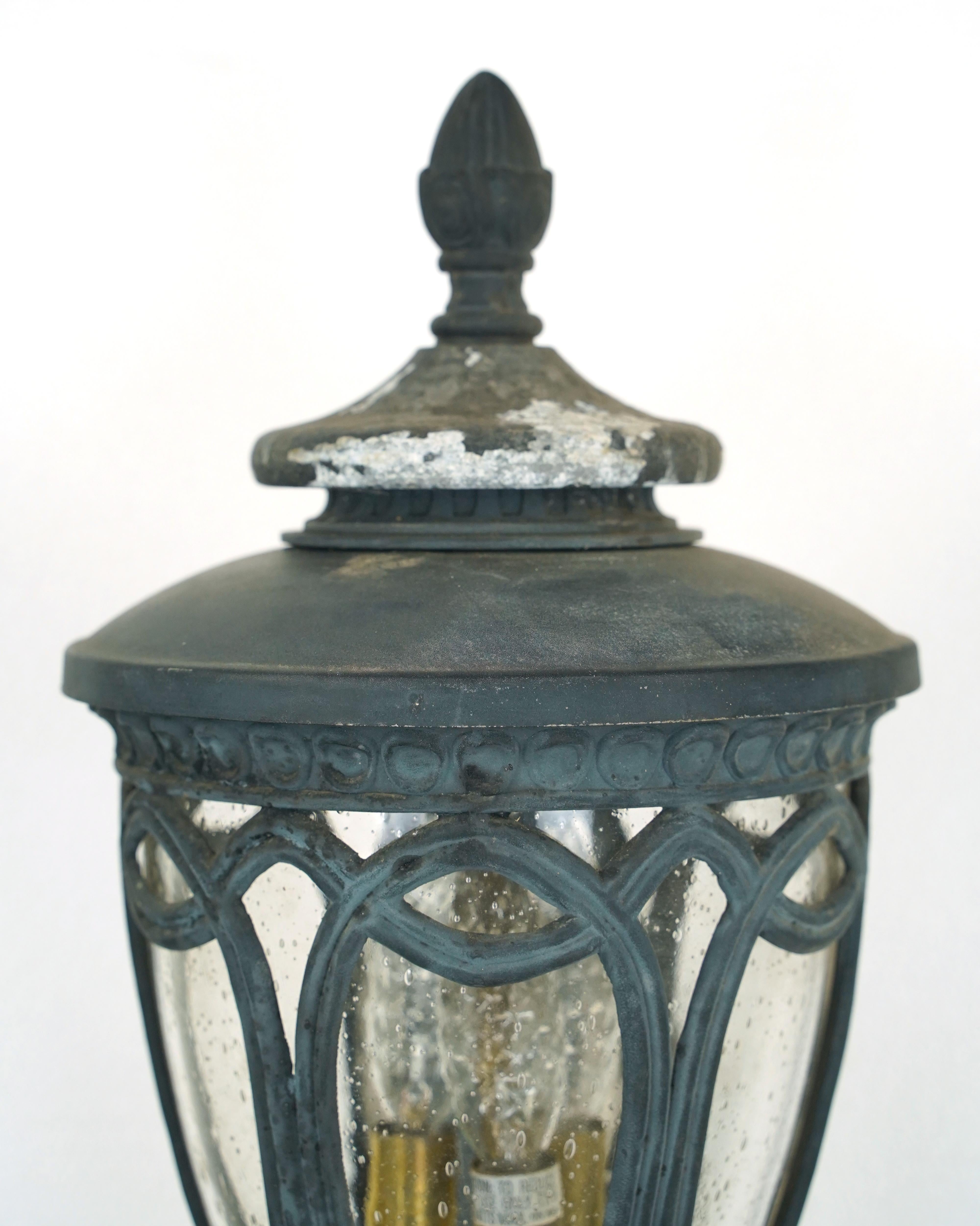 This sconce requires three e-12 candelabra light bulbs. The price includes restoration of cleaning and rewiring. Good condition with surface wear from prior use. One available. Cleaned and restored. Please note, this item is located in our Scranton,
