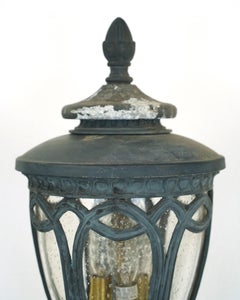 Ornate Aluminum & Seeded Glass Outdoor Wall Sconce
