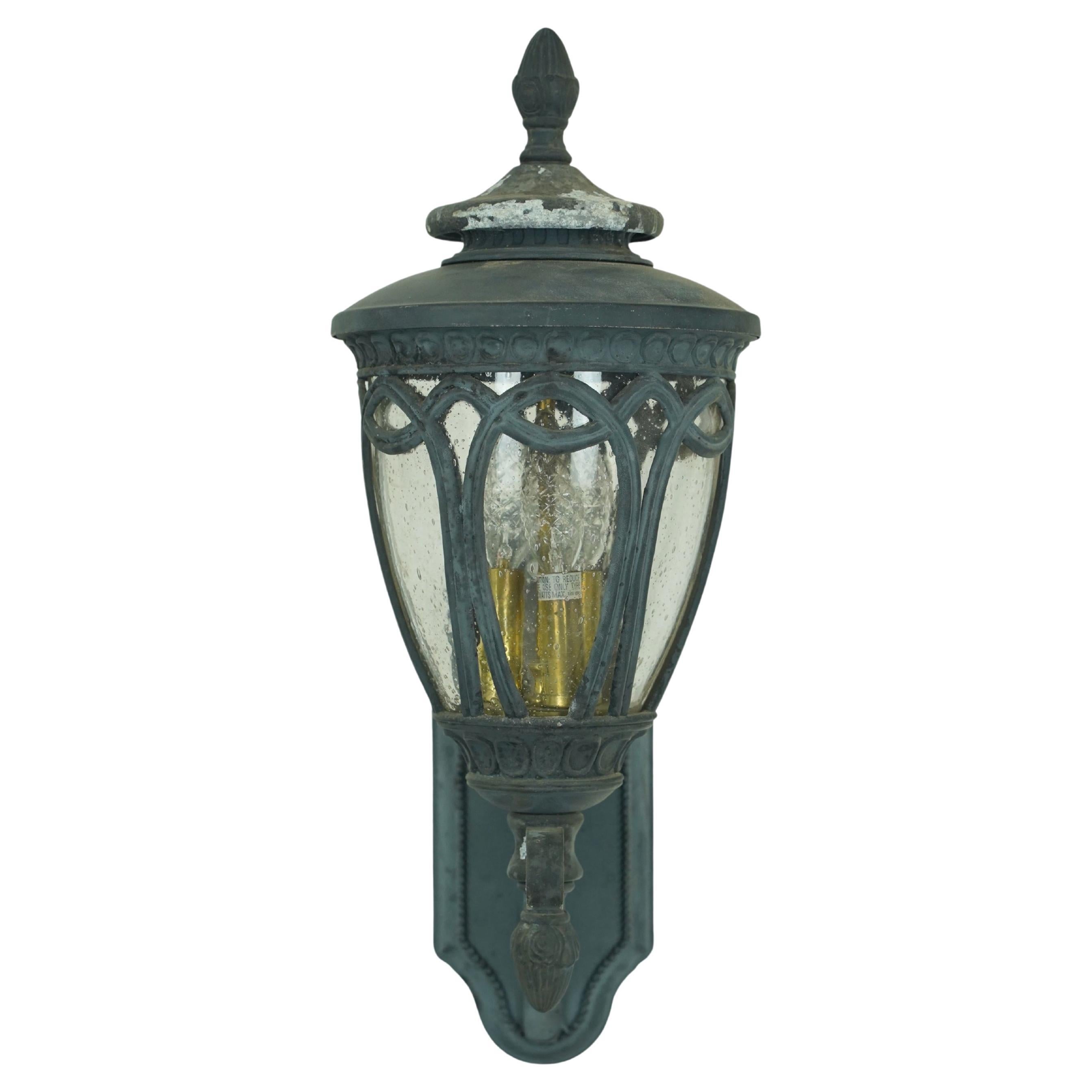 Ornate Aluminum & Seeded Glass Outdoor Wall Sconce