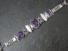 Ornate Amethyst & Biwa Pearl Toggle Bracelet in Sterling Silver