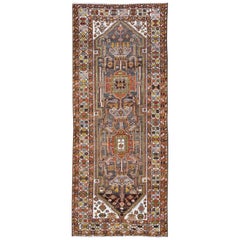 Ornate and Colorful Vintage Persian Bakhtiari Runner in Charcoal and Gray