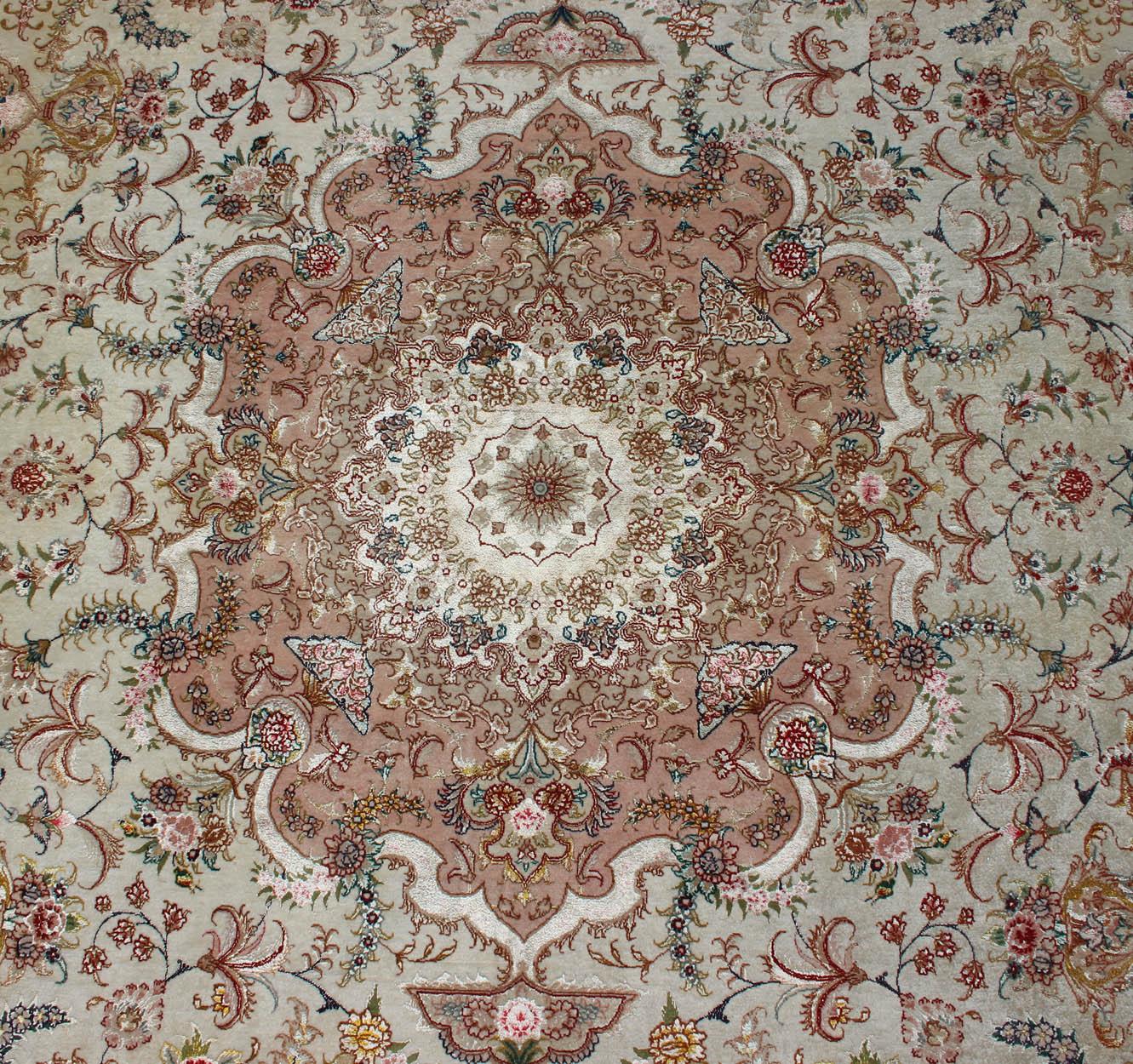 Ornate and Refined Vintage Persian Fine Tabriz Rug with Floral Medallion Design 7