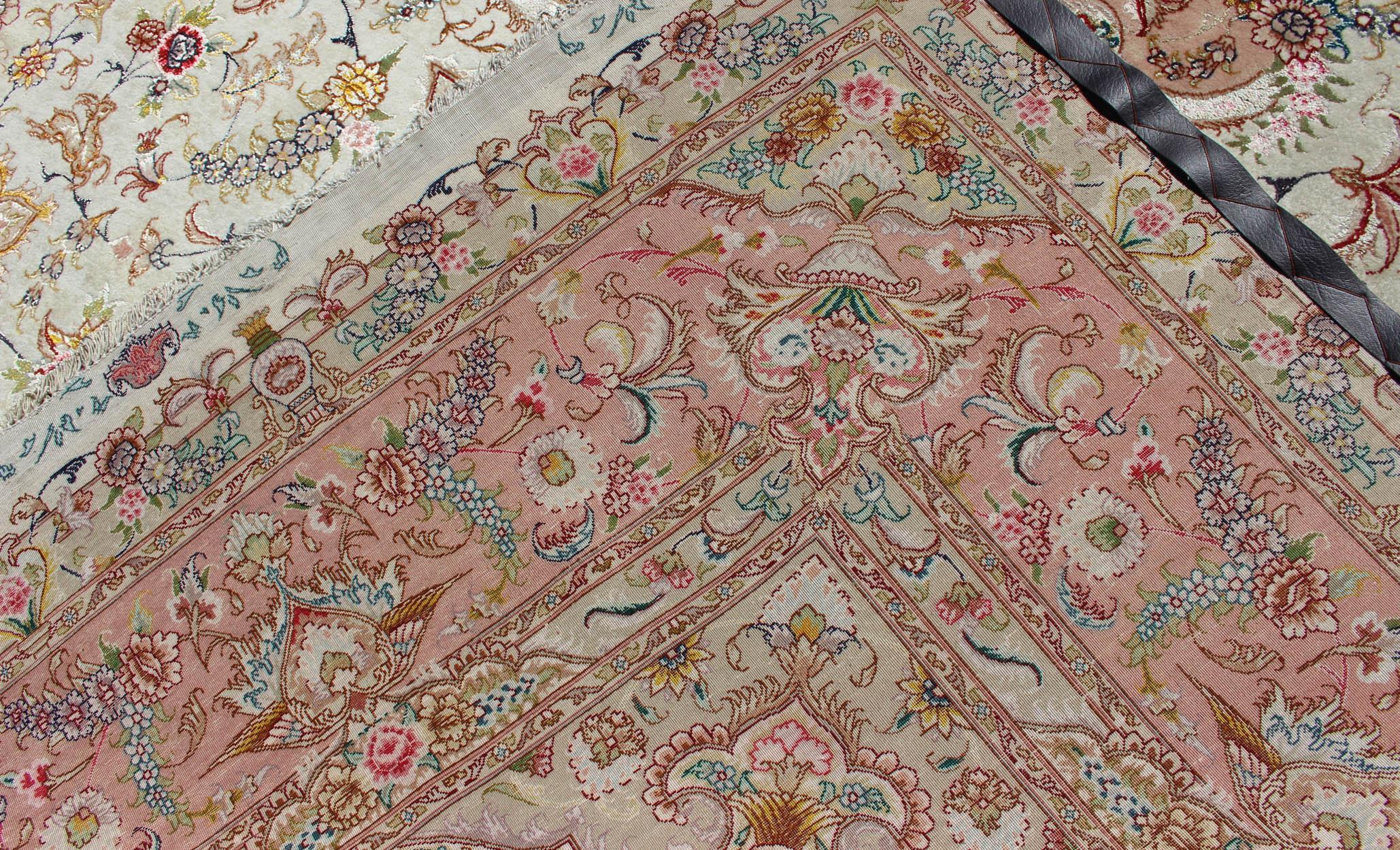Ornate and Refined Vintage Persian Fine Tabriz Rug with Floral Medallion Design 8