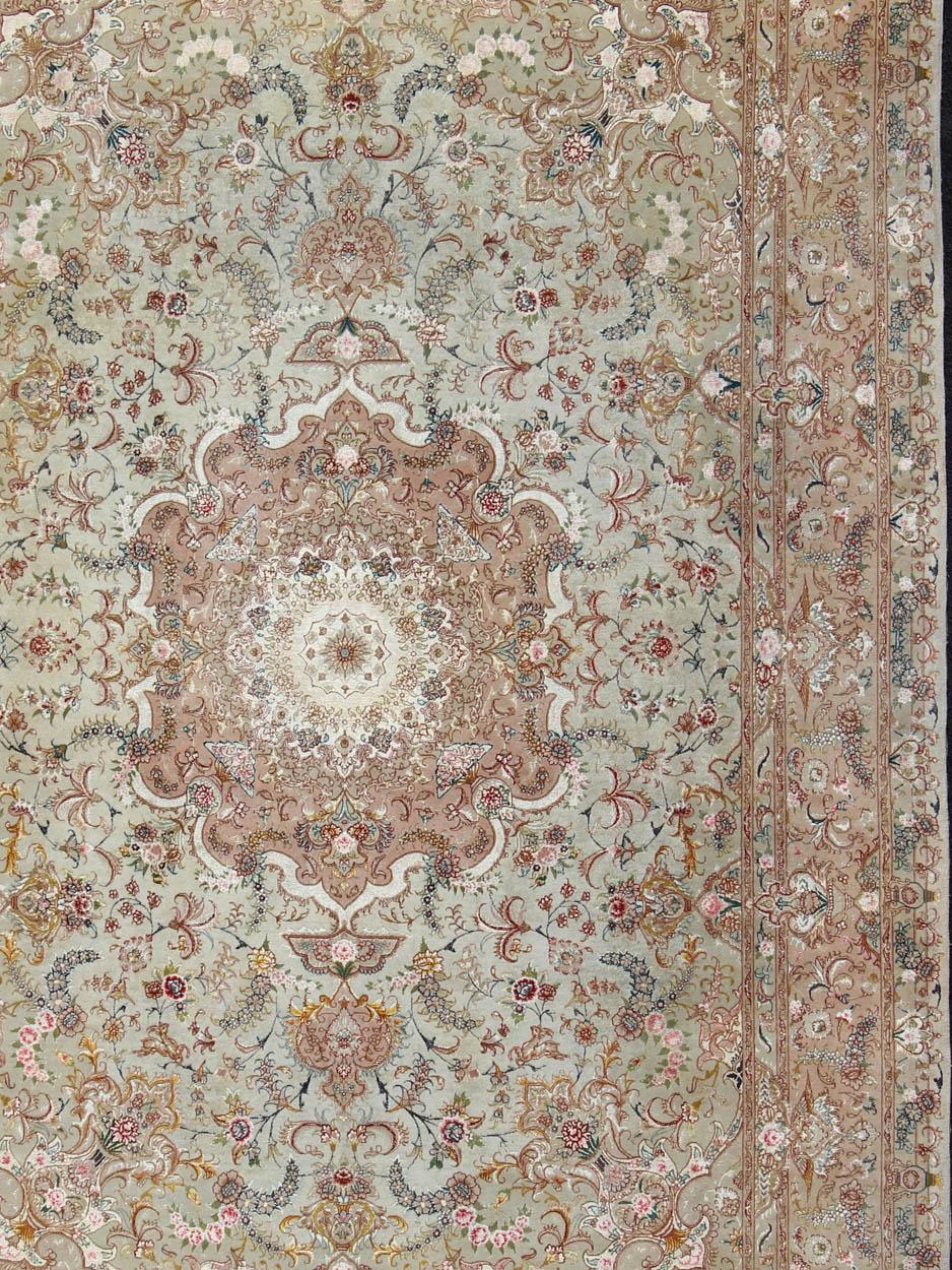 Ornate and Refined Vintage Persian Fine Tabriz Rug with Floral Medallion Design In Excellent Condition In Atlanta, GA