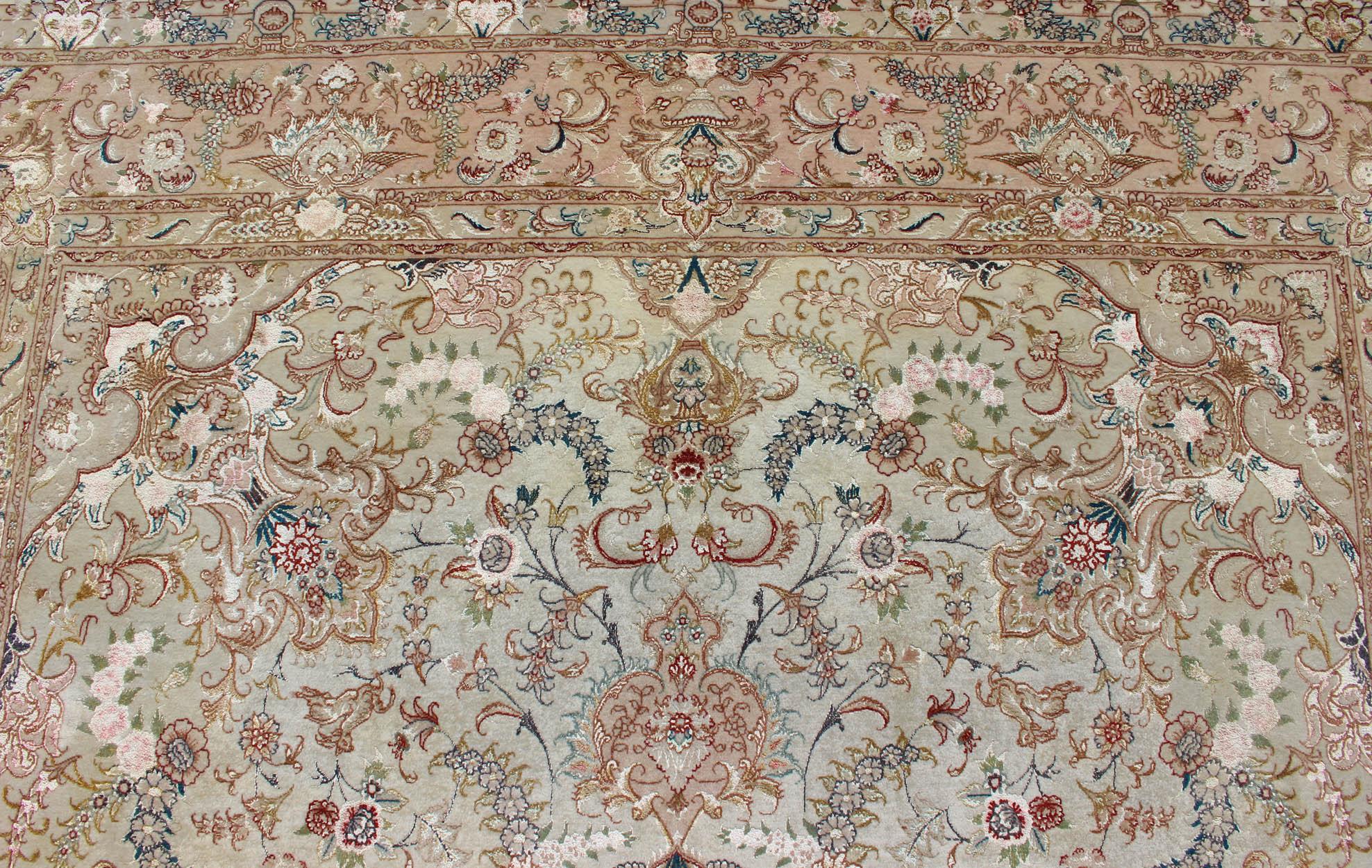 Wool Ornate and Refined Vintage Persian Fine Tabriz Rug with Floral Medallion Design