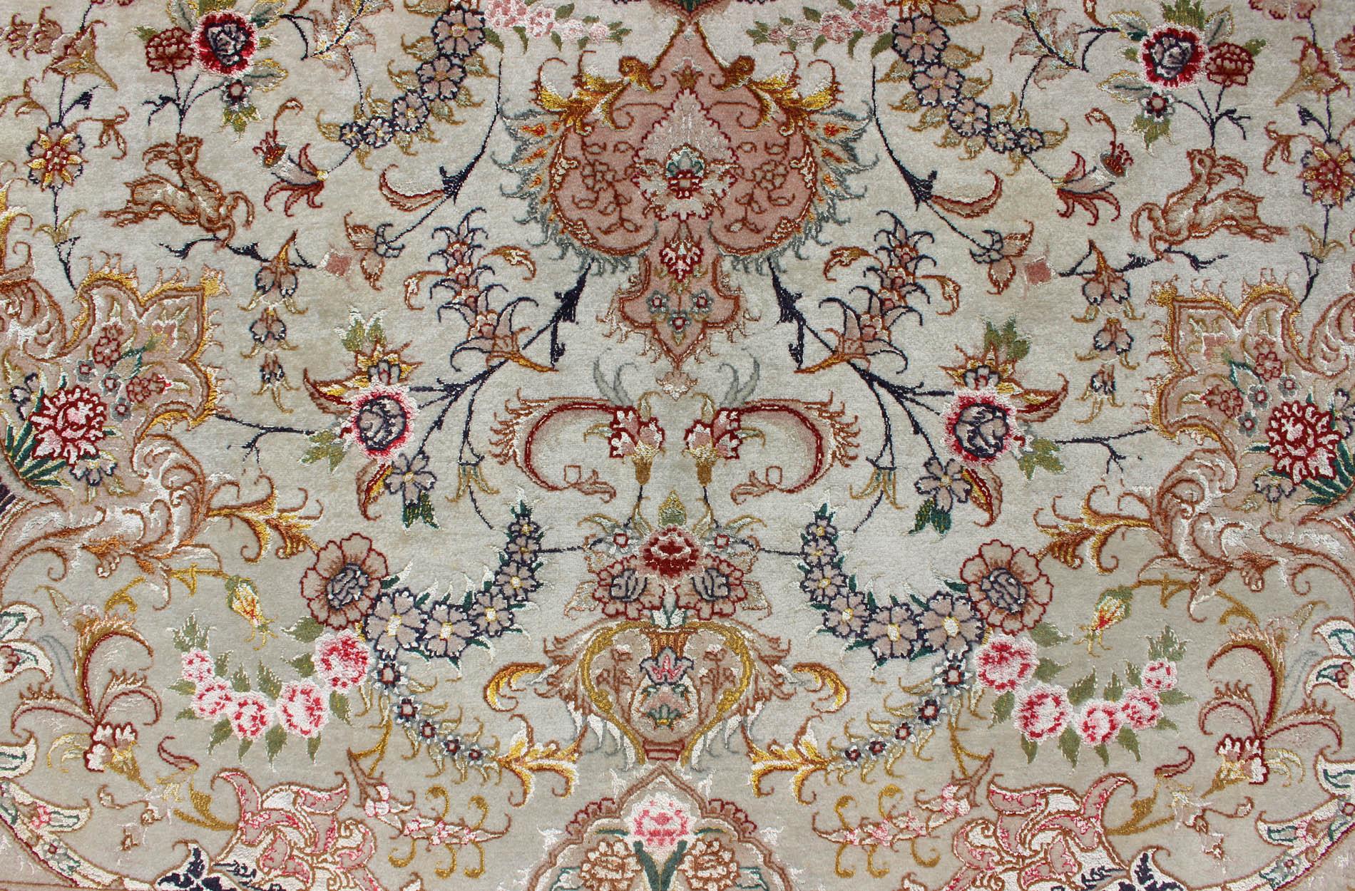 Ornate and Refined Vintage Persian Fine Tabriz Rug with Floral Medallion Design 1