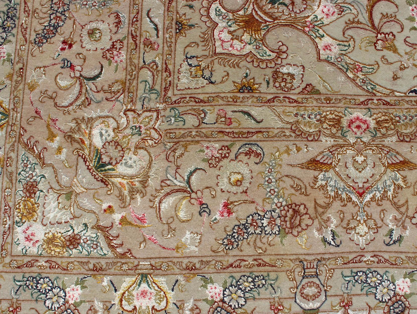 Ornate and Refined Vintage Persian Fine Tabriz Rug with Floral Medallion Design 2