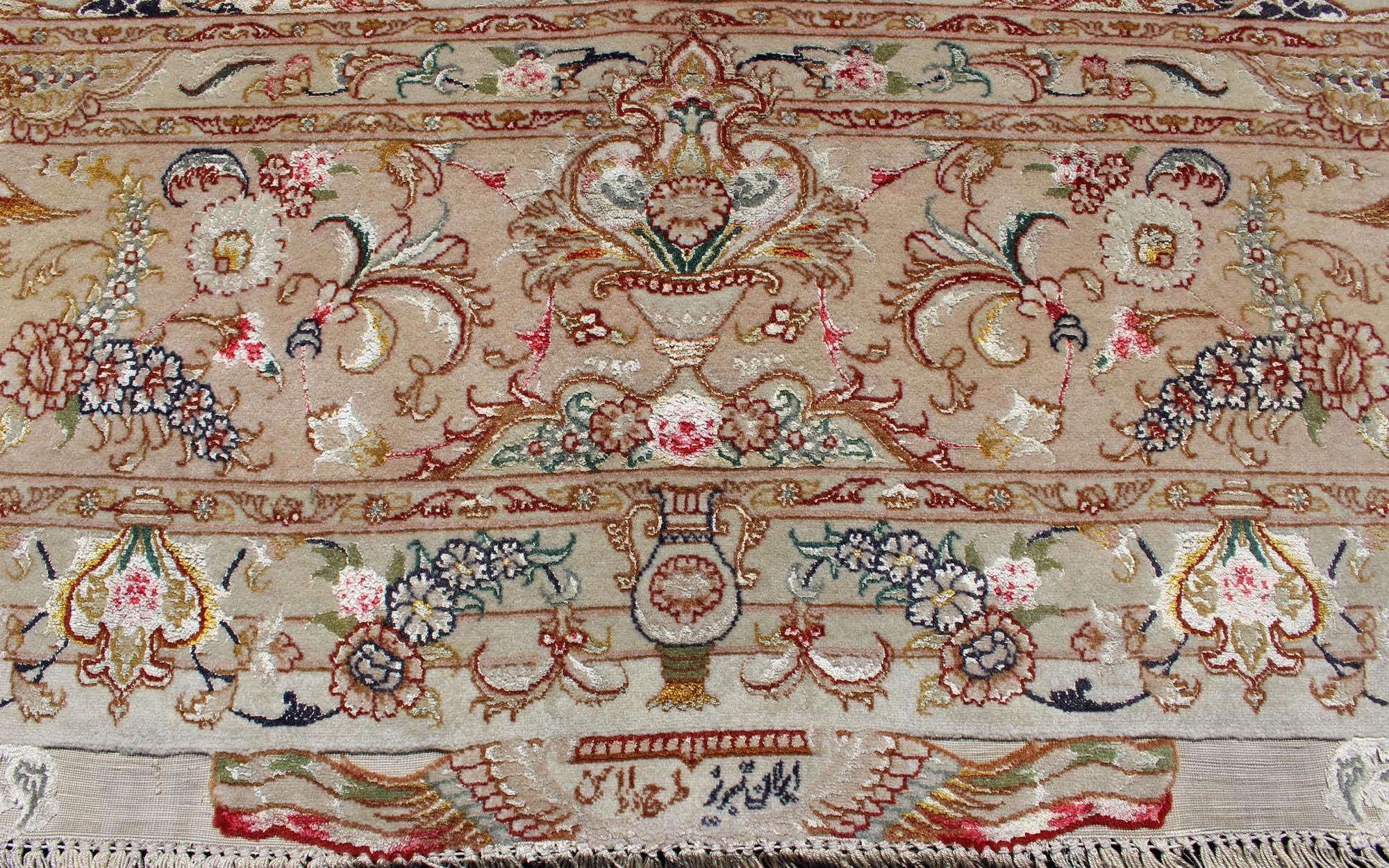 Ornate and Refined Vintage Persian Fine Tabriz Rug with Floral Medallion Design 3