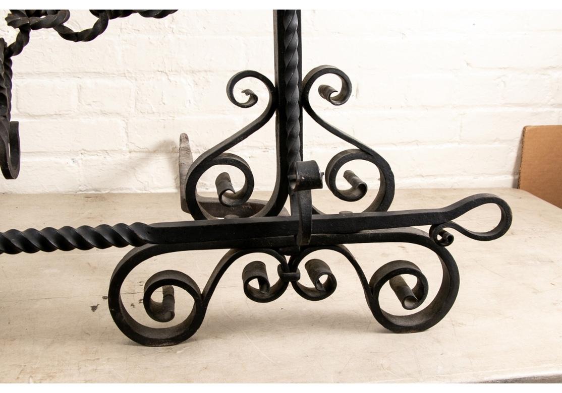 Ornate Andiron Pair with Fire Poker In Good Condition In Bridgeport, CT