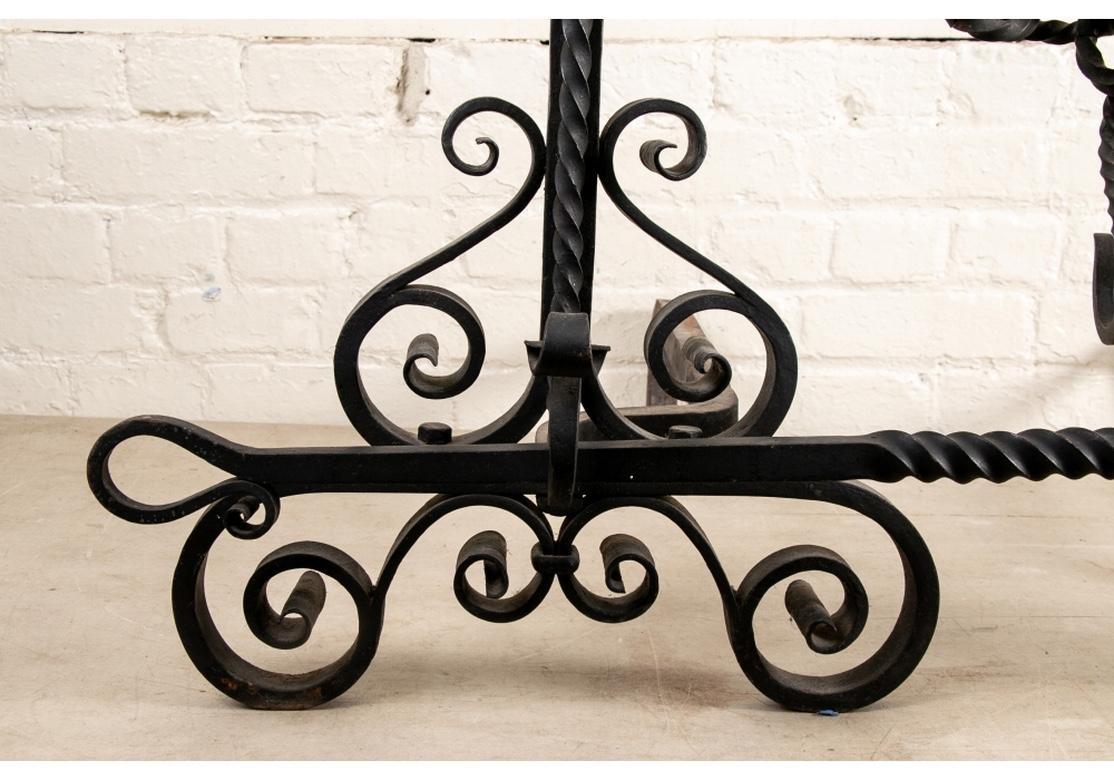 20th Century Ornate Andiron Pair with Fire Poker