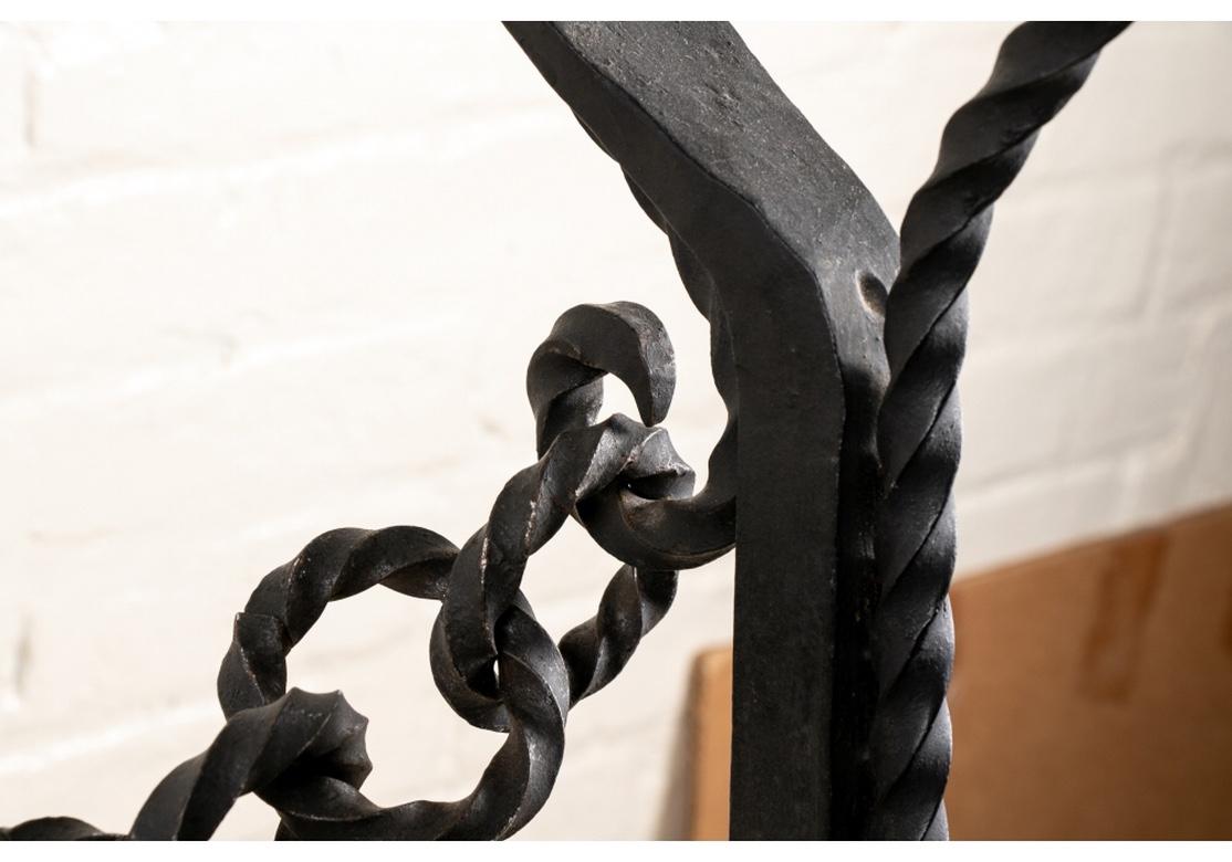 Iron Ornate Andiron Pair with Fire Poker