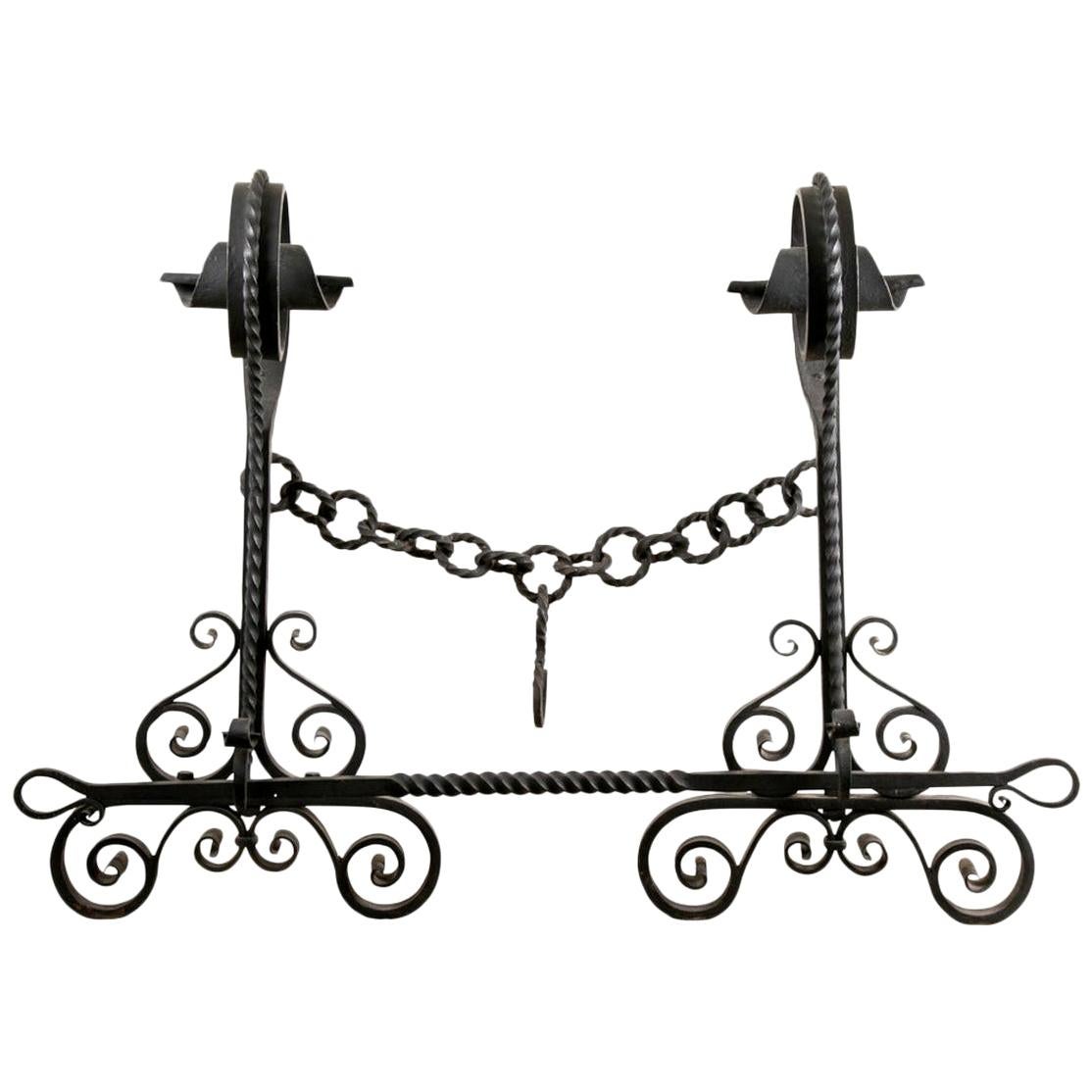 Ornate Andiron Pair with Fire Poker