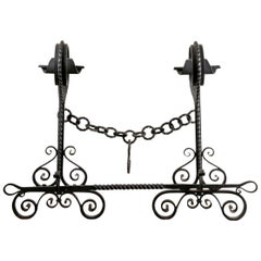 Ornate Andiron Pair with Fire Poker