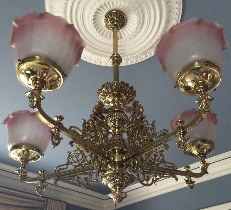 Ornate Antique 19th Century Five Branch Brass Chandelier ...