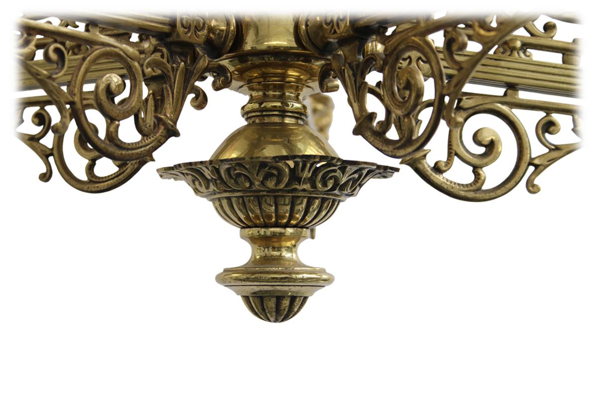 Ornate Antique 19th Century Five Branch Brass Chandelier 1