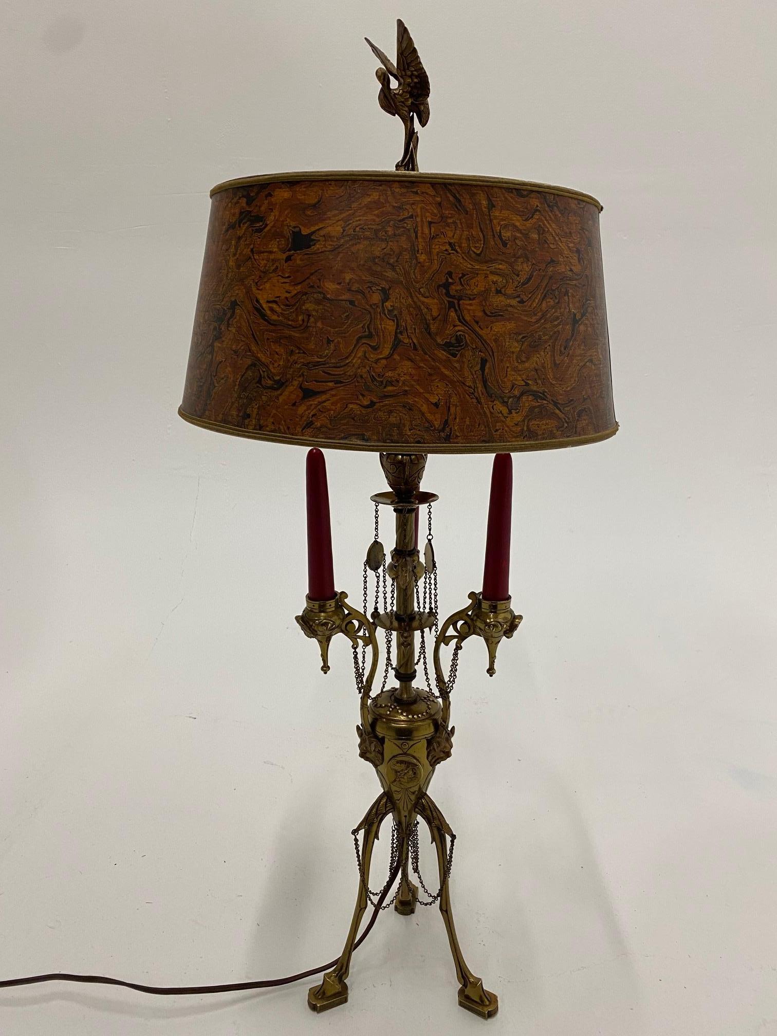 Ornate Antique Continental Neoclassical Brass Candlestick Table Lamp 10