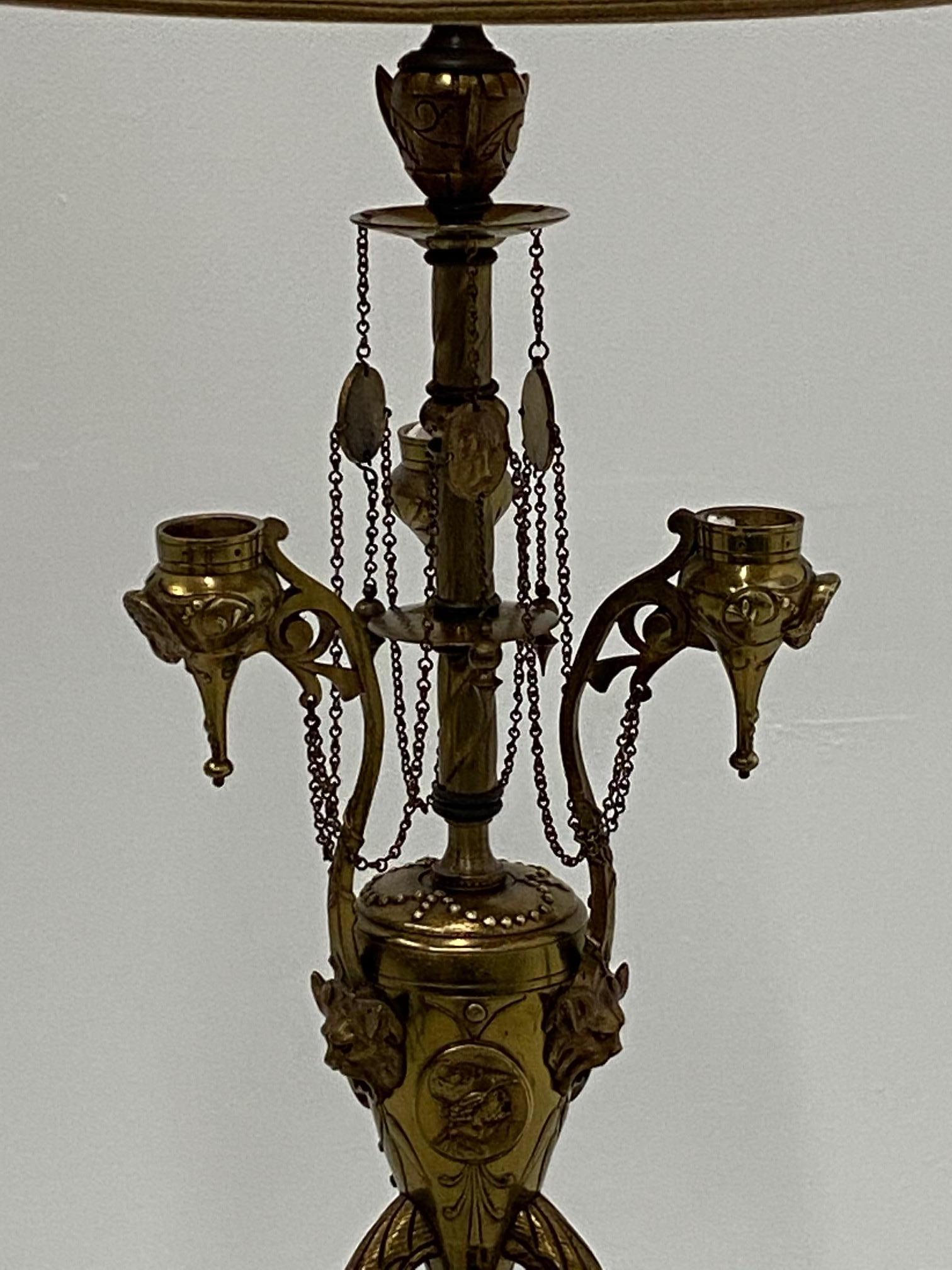 Ornate Antique Continental Neoclassical Brass Candlestick Table Lamp 12