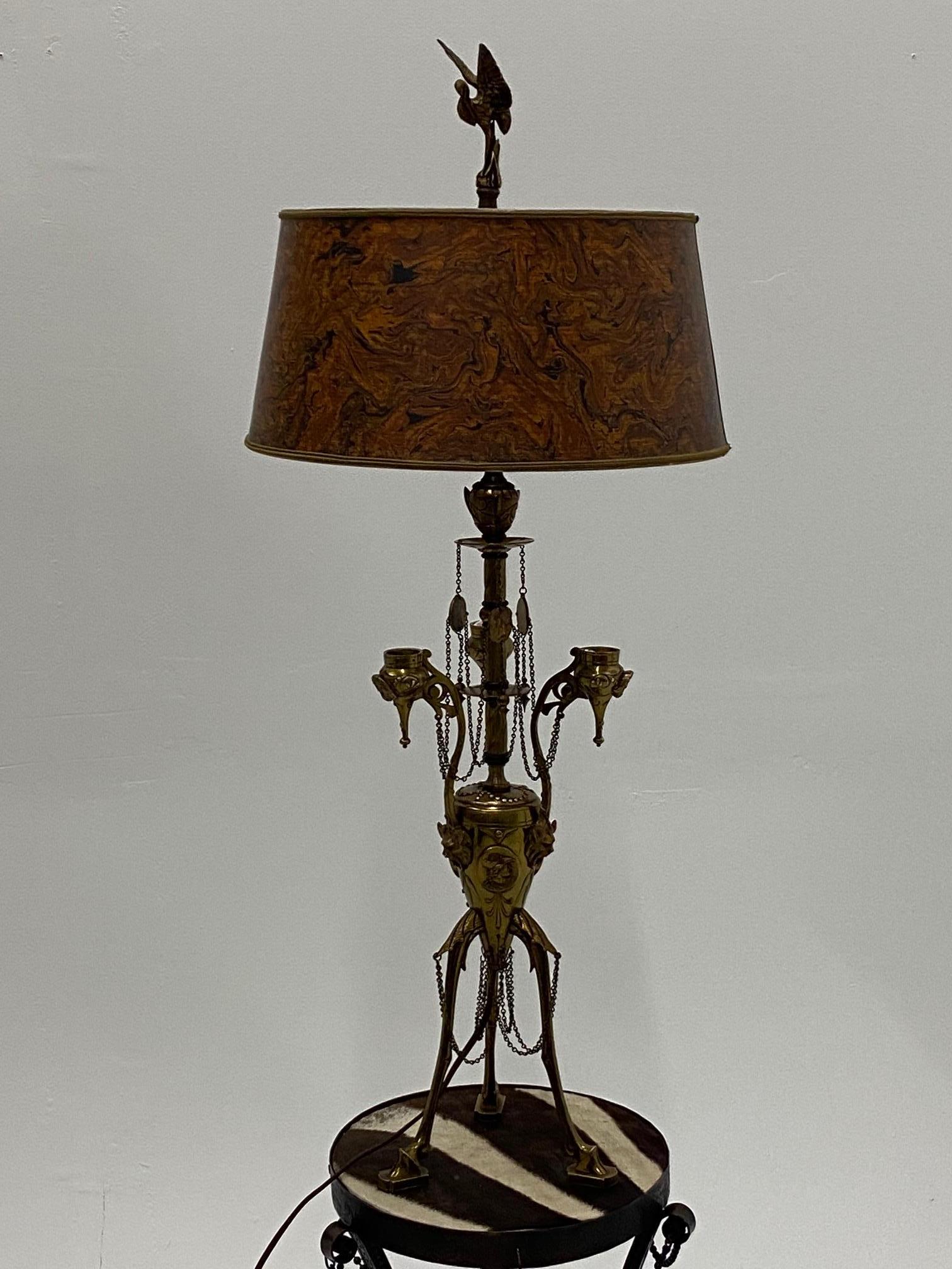 Ornate Antique Continental Neoclassical Brass Candlestick Table Lamp 13