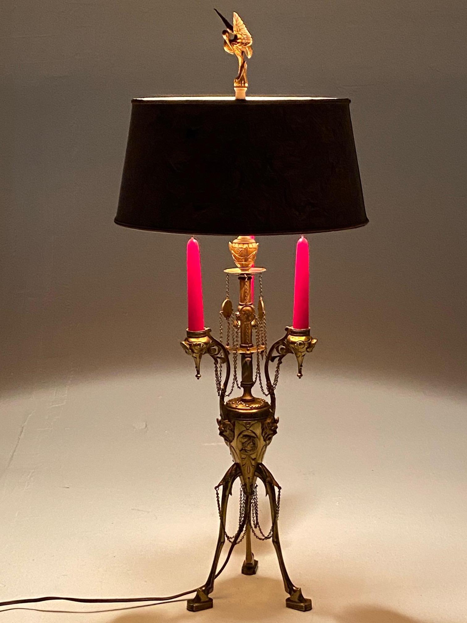 Ornate Antique Continental Neoclassical Brass Candlestick Table Lamp In Good Condition In Hopewell, NJ