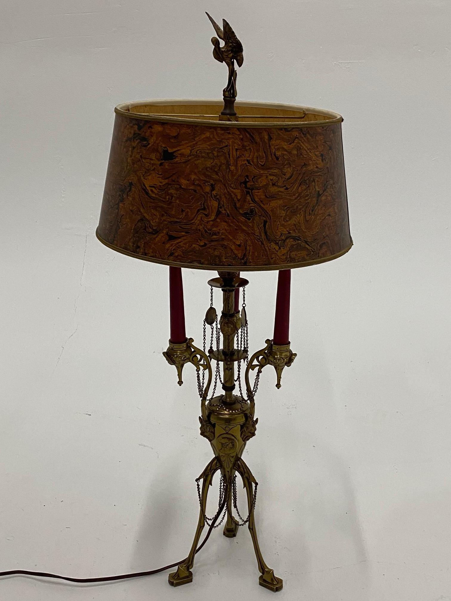 Ornate Antique Continental Neoclassical Brass Candlestick Table Lamp 1