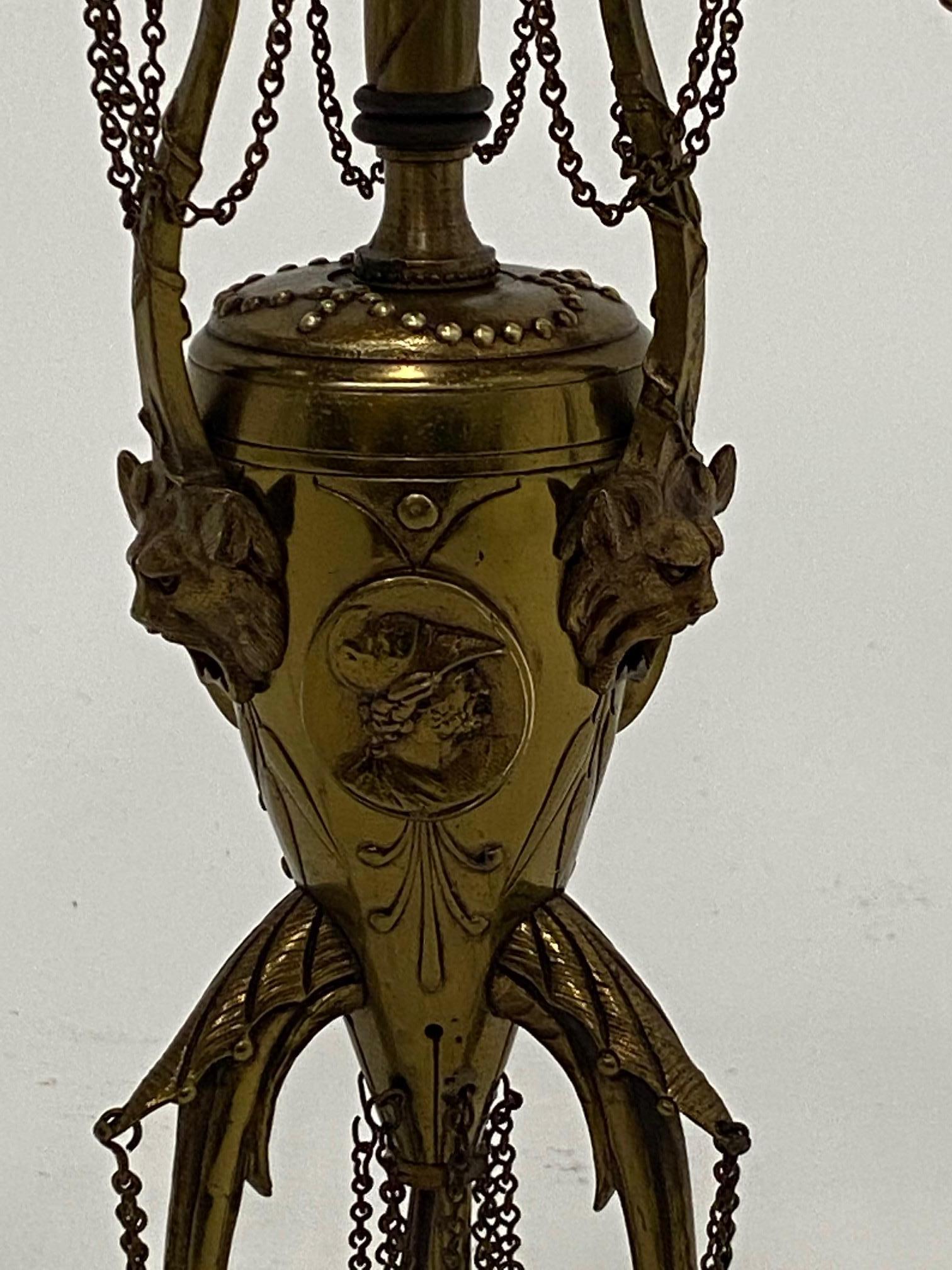 Ornate Antique Continental Neoclassical Brass Candlestick Table Lamp 2