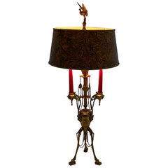 Ornate Antique Continental Neoclassical Brass Candlestick Table Lamp