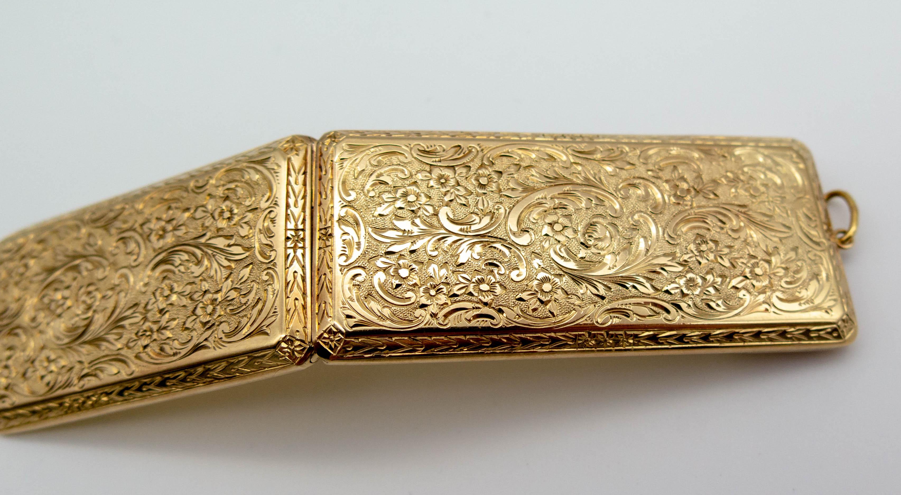 Cabochon Ornate Antique Engraved Gold Pendant Box