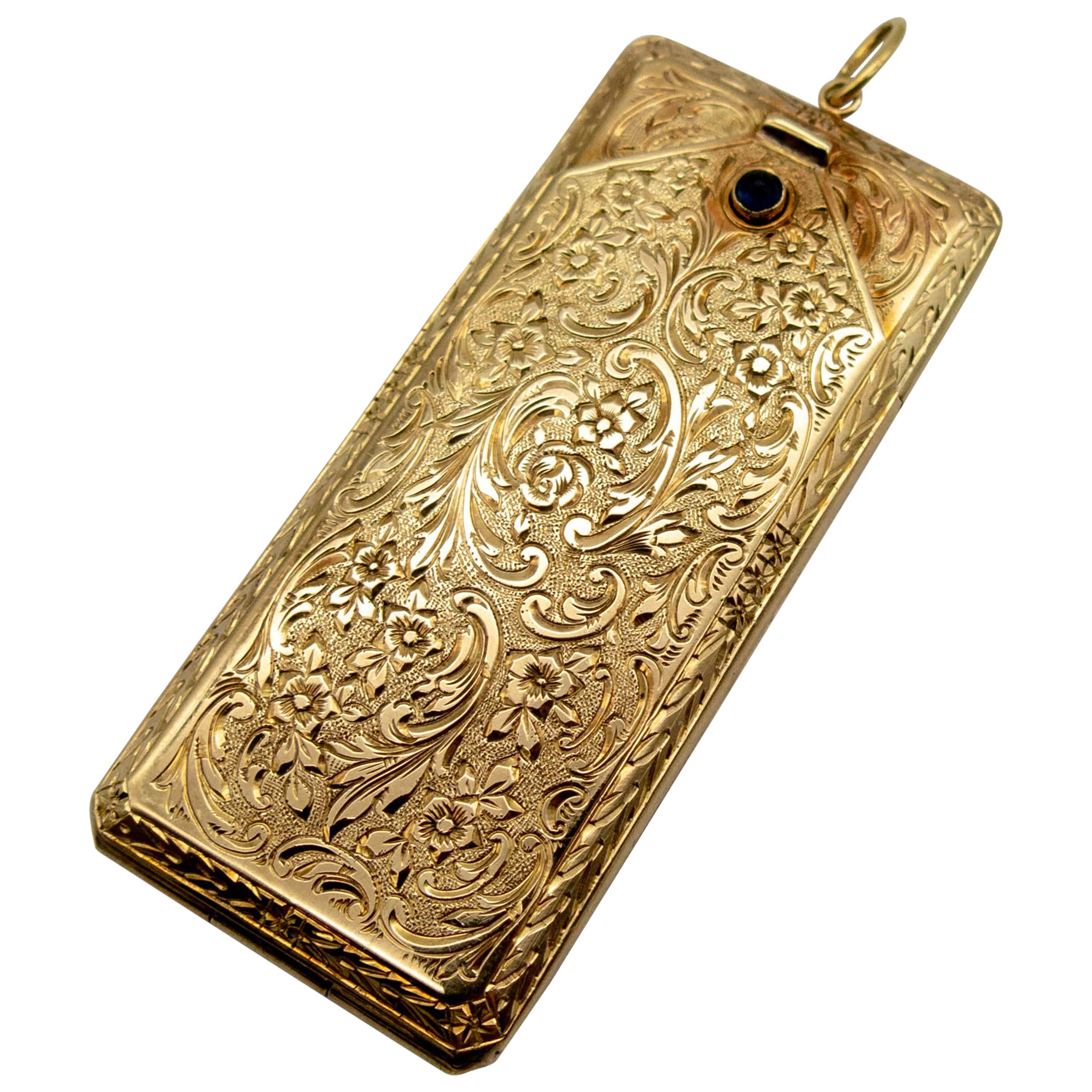 Ornate Antique Engraved Gold Pendant Box