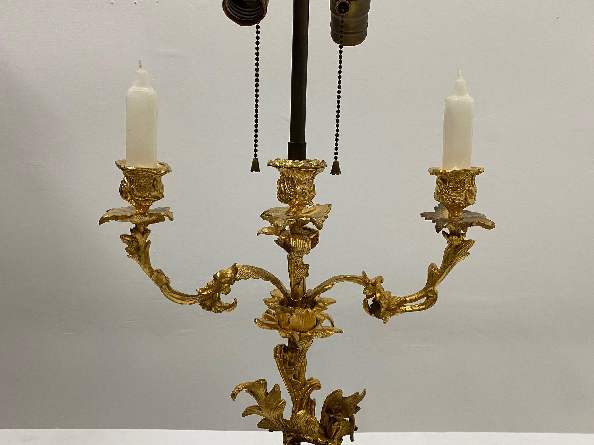 Ornate Antique French Gilt & Patinated Myth Inspired Bronze Candlestick Lamp 5
