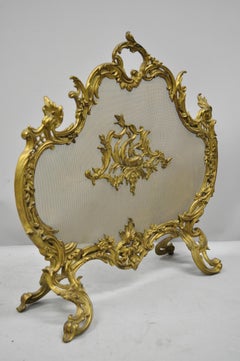 Ornate Antique French Rococo Louis XV Style Bronze Fireplace Fire Screen