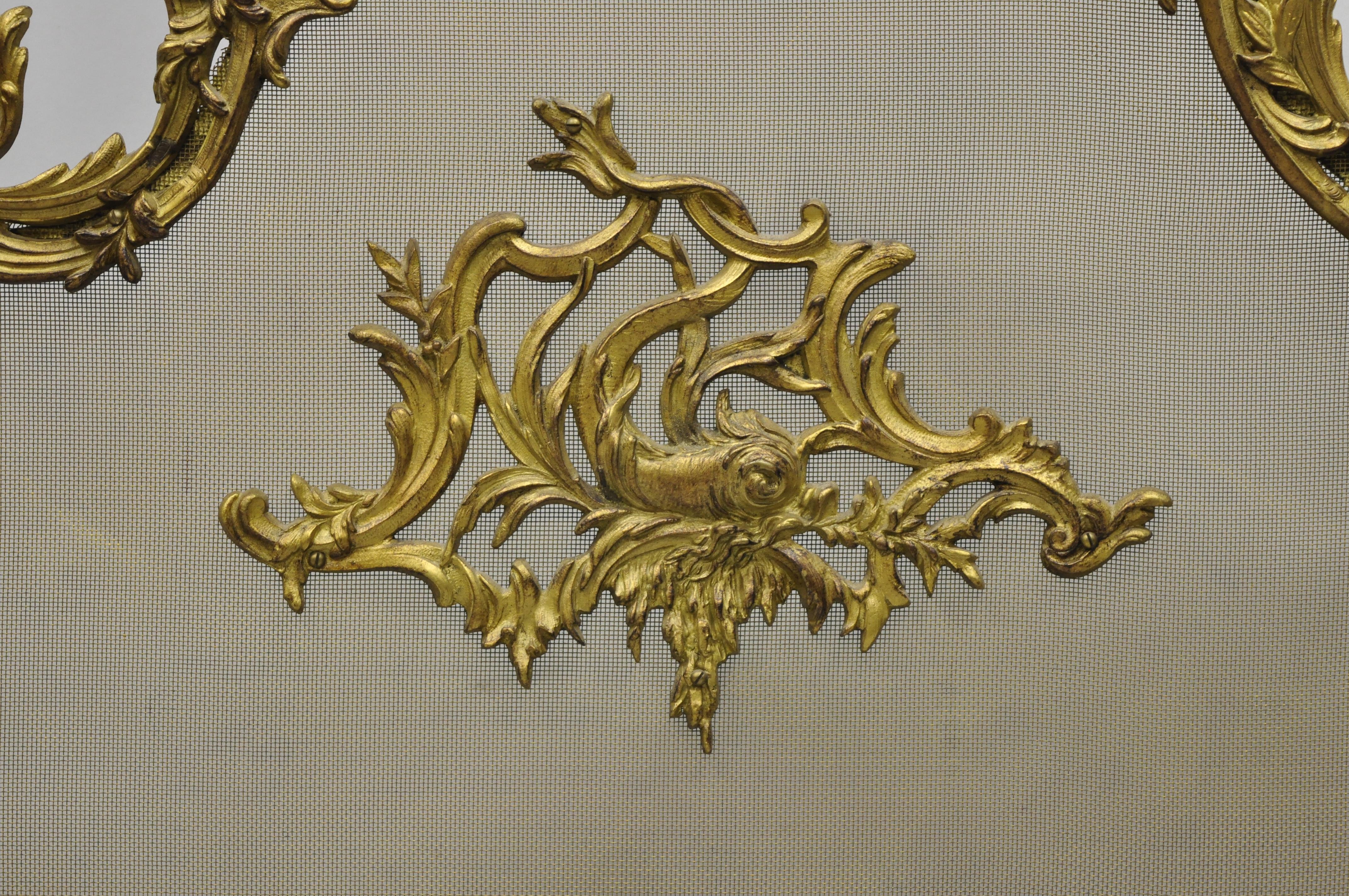 Ornate Antique French Rococo Louis XV Style Bronze Fireplace Fire Screen In Good Condition In Philadelphia, PA