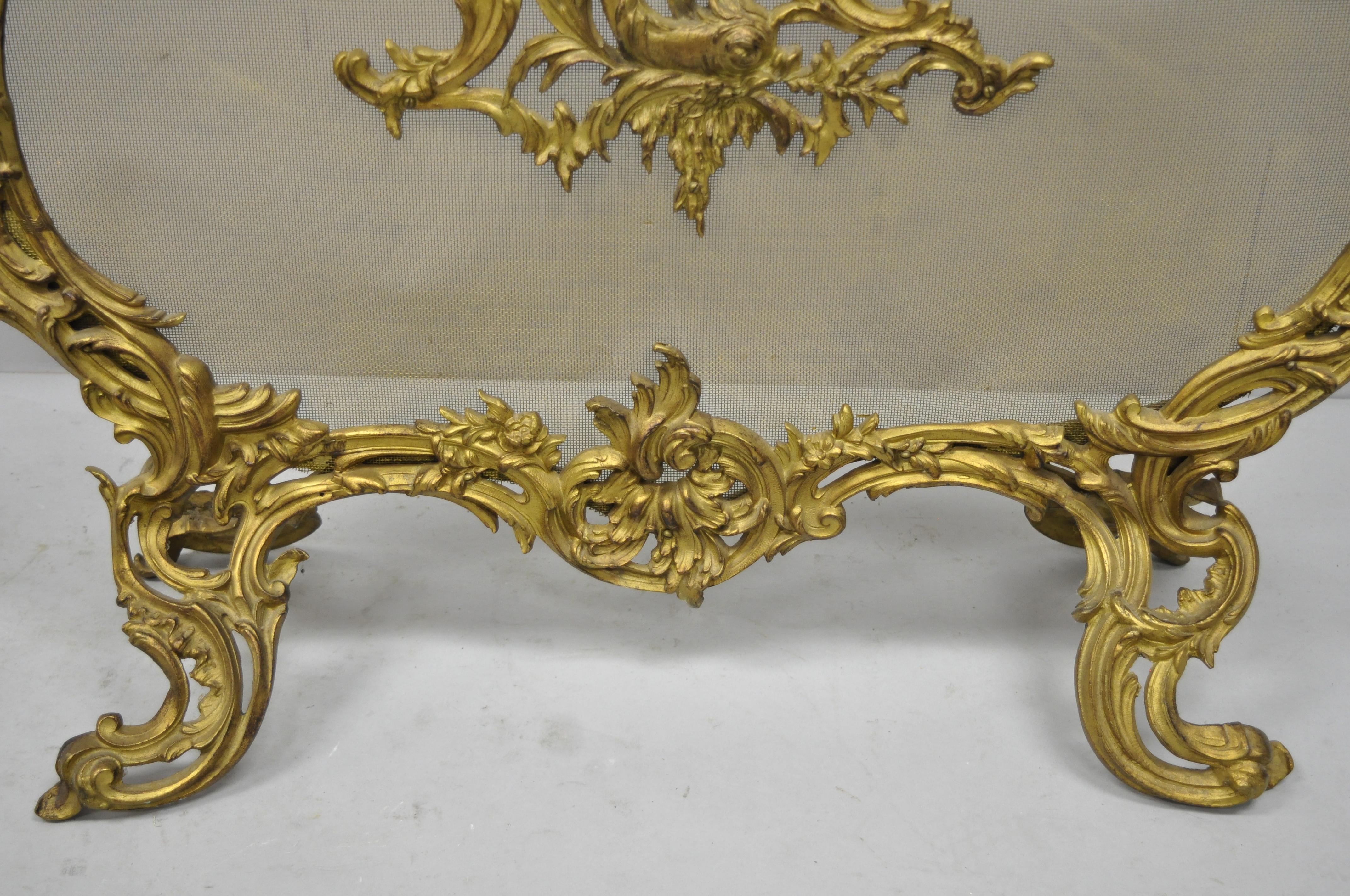 19th Century Ornate Antique French Rococo Louis XV Style Bronze Fireplace Fire Screen