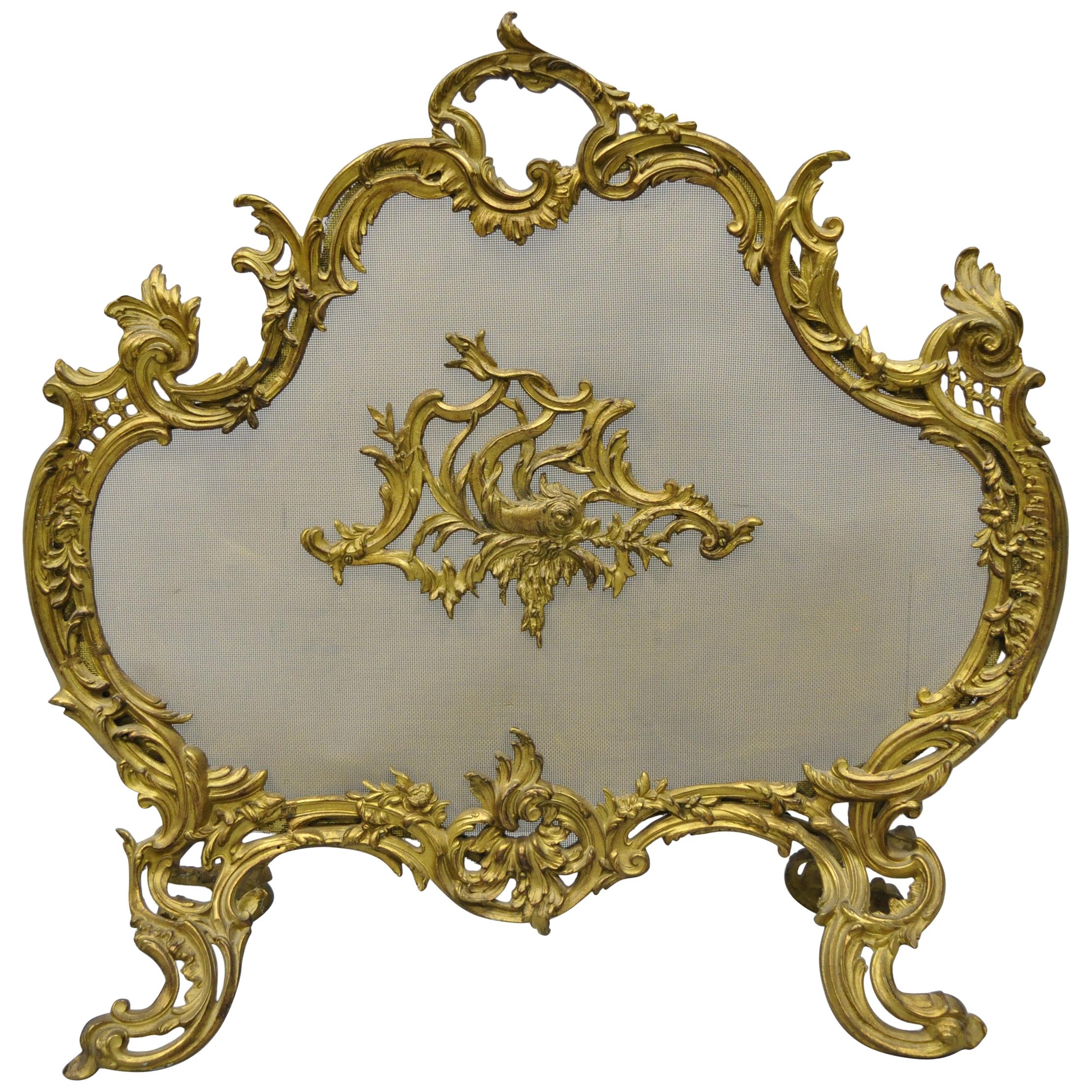 Ornate Antique French Rococo Louis XV Style Bronze Fireplace Fire Screen