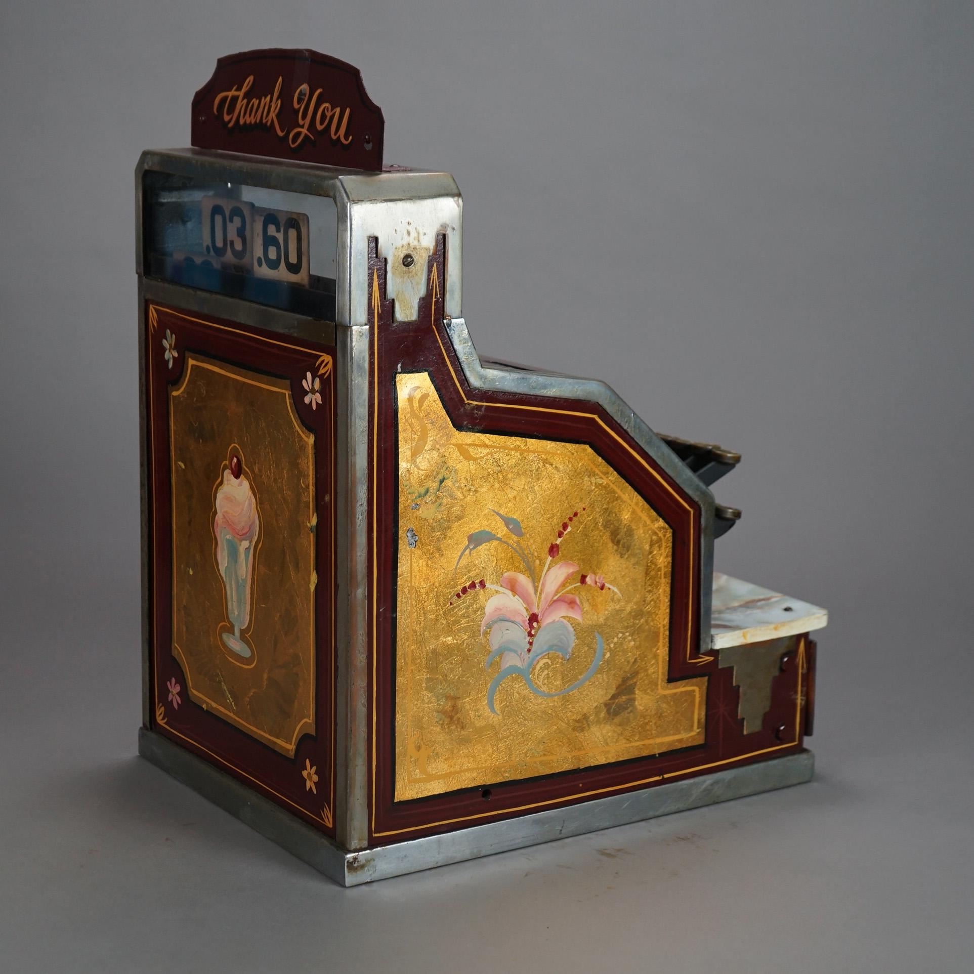 Ornate Antique Gilt & Floral Hand Painted Soda Fountain Cash Register C1920 For Sale 4