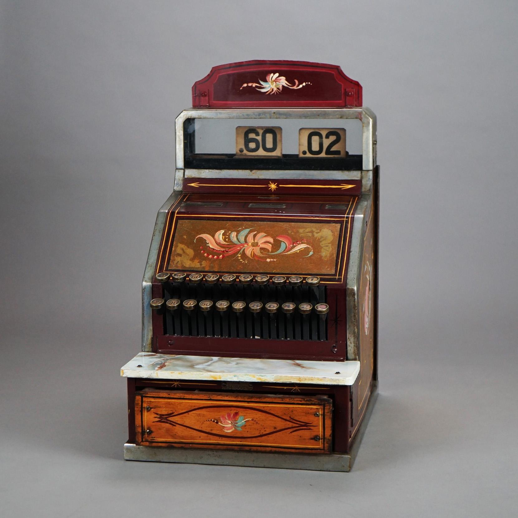 Art Nouveau Ornate Antique Gilt & Floral Hand Painted Soda Fountain Cash Register C1920 For Sale