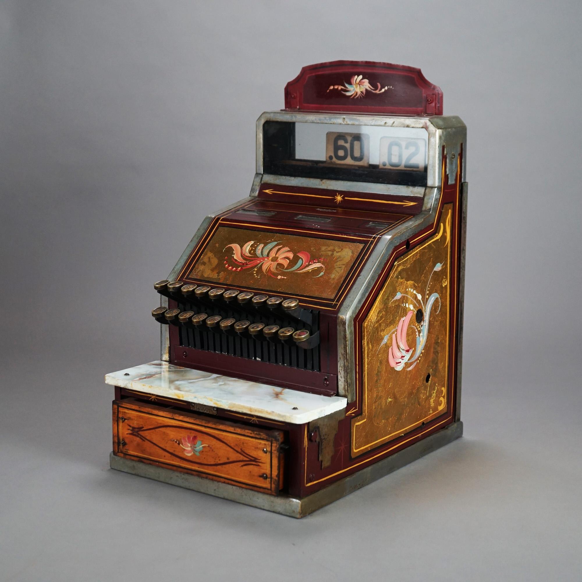 Hand-Painted Ornate Antique Gilt & Floral Hand Painted Soda Fountain Cash Register C1920 For Sale