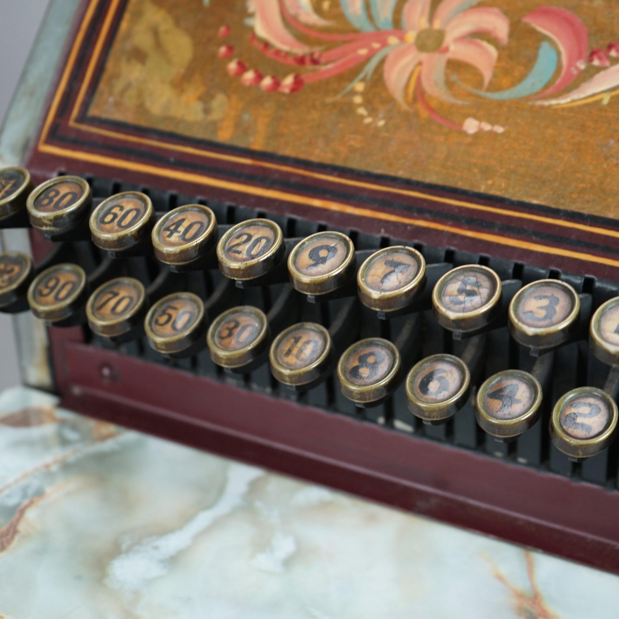 Metal Ornate Antique Gilt & Floral Hand Painted Soda Fountain Cash Register C1920 For Sale