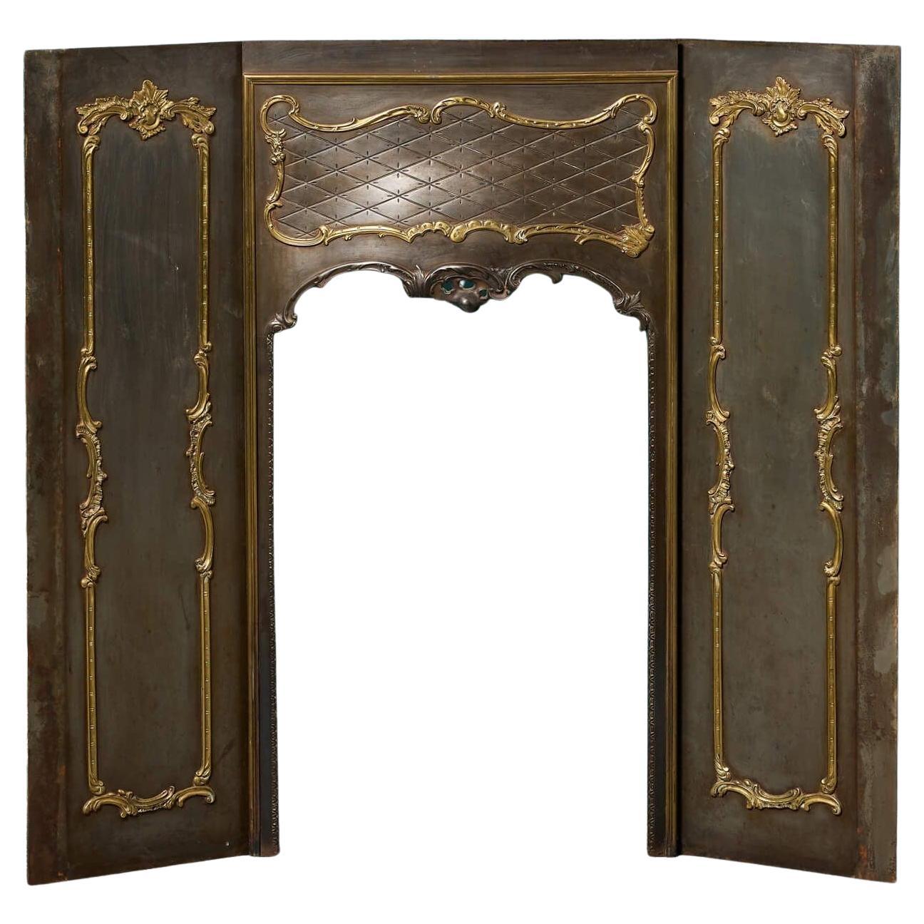 Ornate Antique Louis Style 3-Piece Metal Fire Insert For Sale