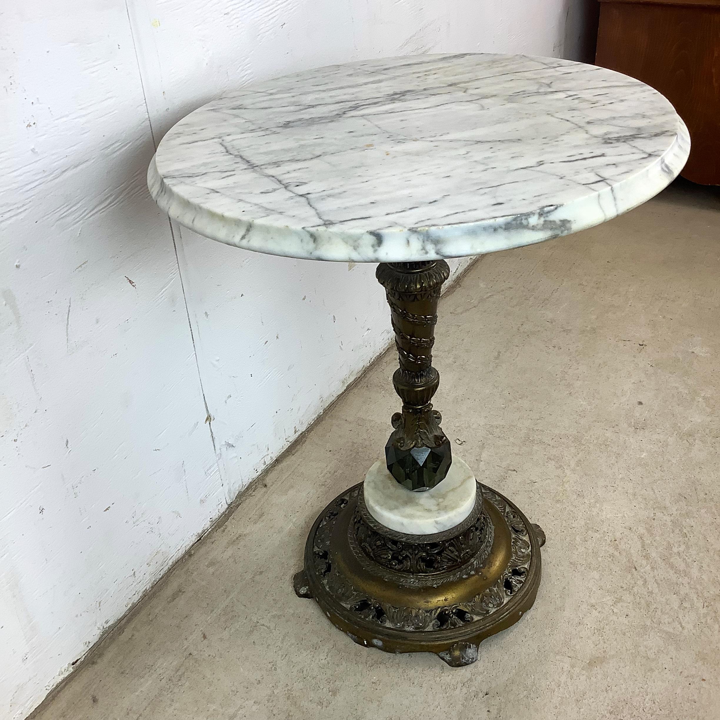 Métal Ornate Antique Marble Top Side Table en vente