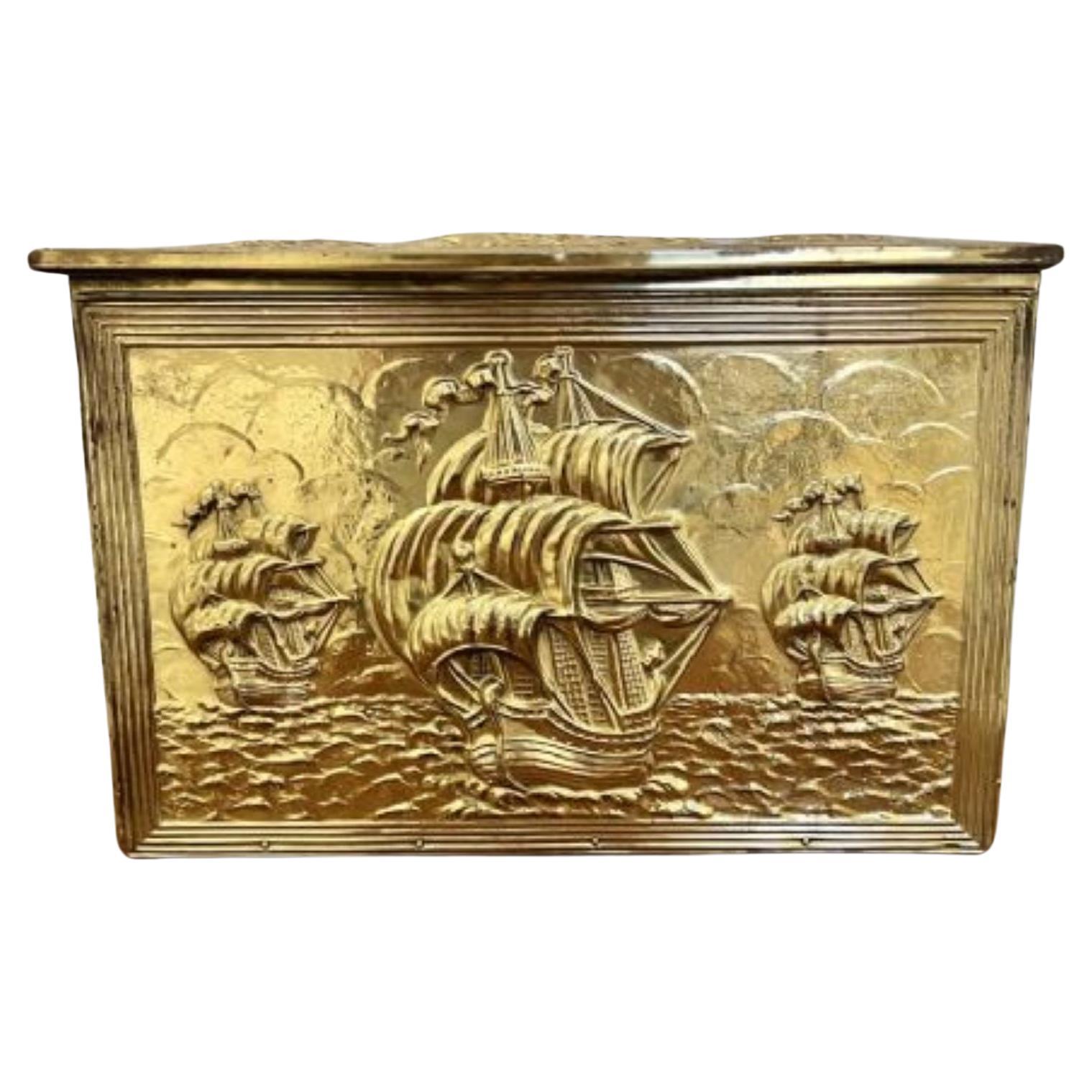 Ornate antique quality brass coal box For Sale