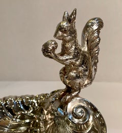 Ornate Antique Silver Squirrel Nut or Candy Dish Compote with Fancy Shell Bowl