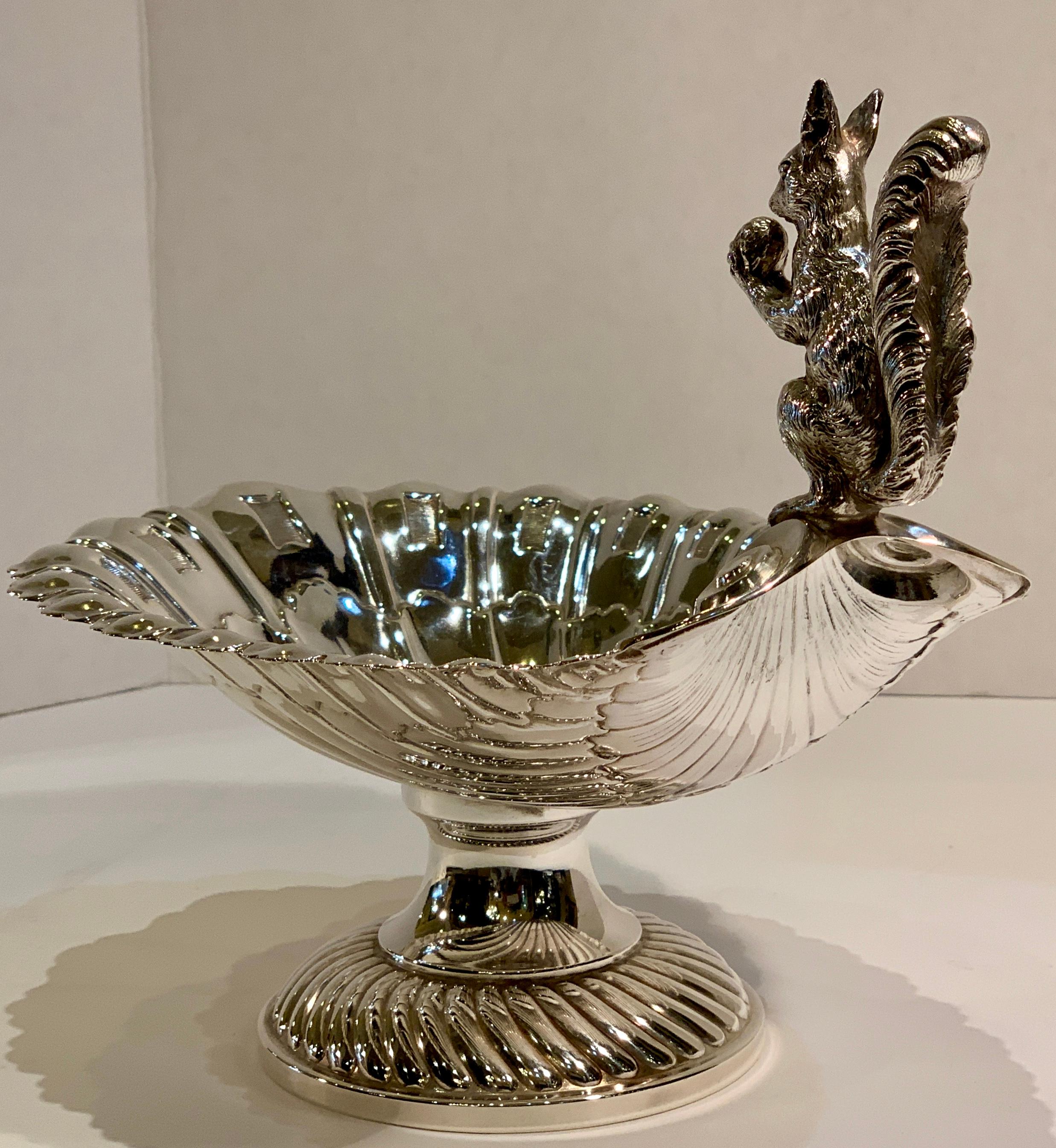 Victorian Ornate Antique Silver Squirrel Nut or Candy Dish Compote with Fancy Shell Bowl