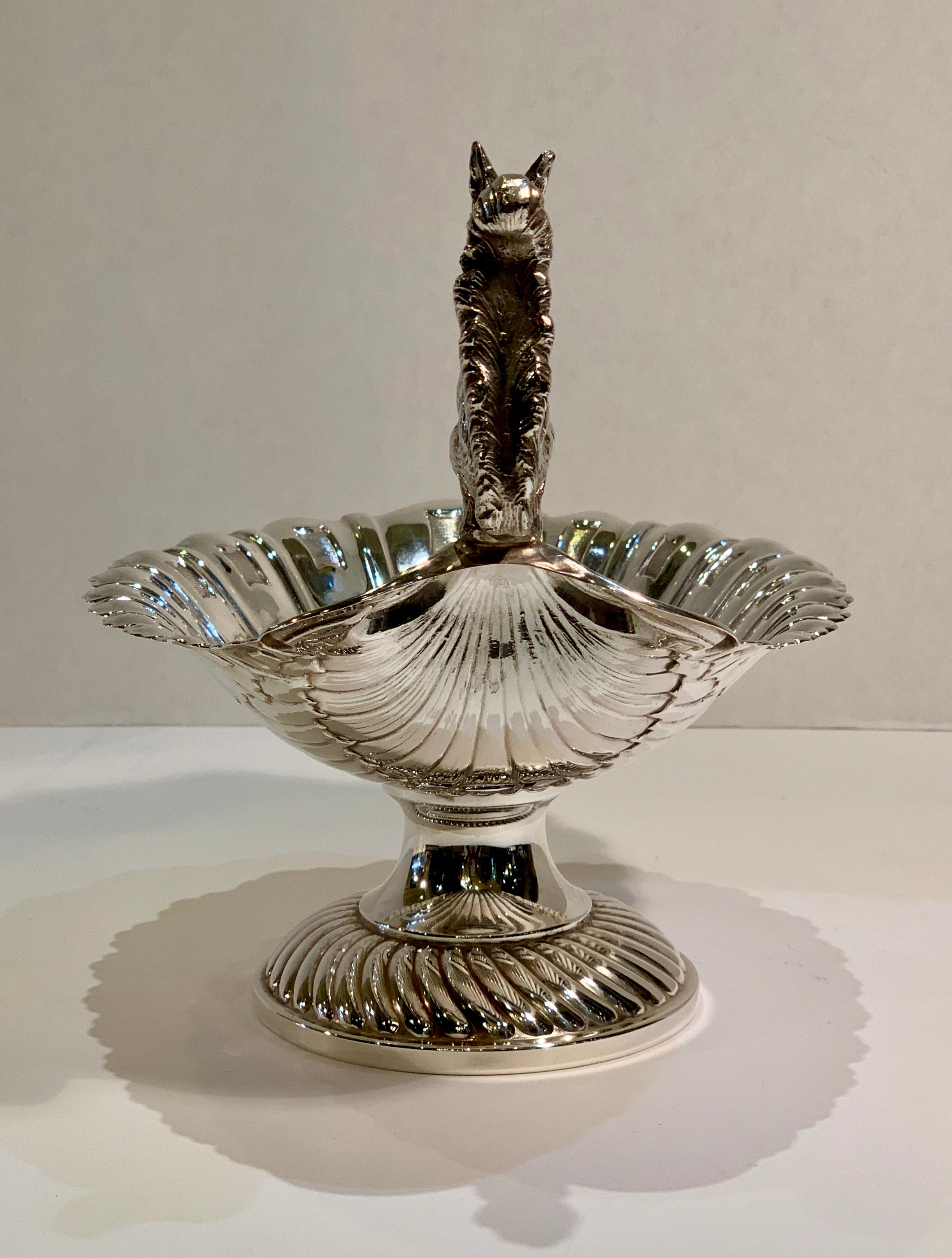 Ornate Antique Silver Squirrel Nut or Candy Dish Compote with Fancy Shell Bowl In Good Condition In Tustin, CA