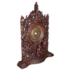 Ornate Antique Temple Gong, Burmese, Carved, Mounted Chime, Victorian, C.1900