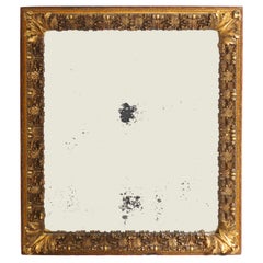 Ornate Antiqued Gilt Foliate Mirror 37.5"H x 33.5"W circa 1940s