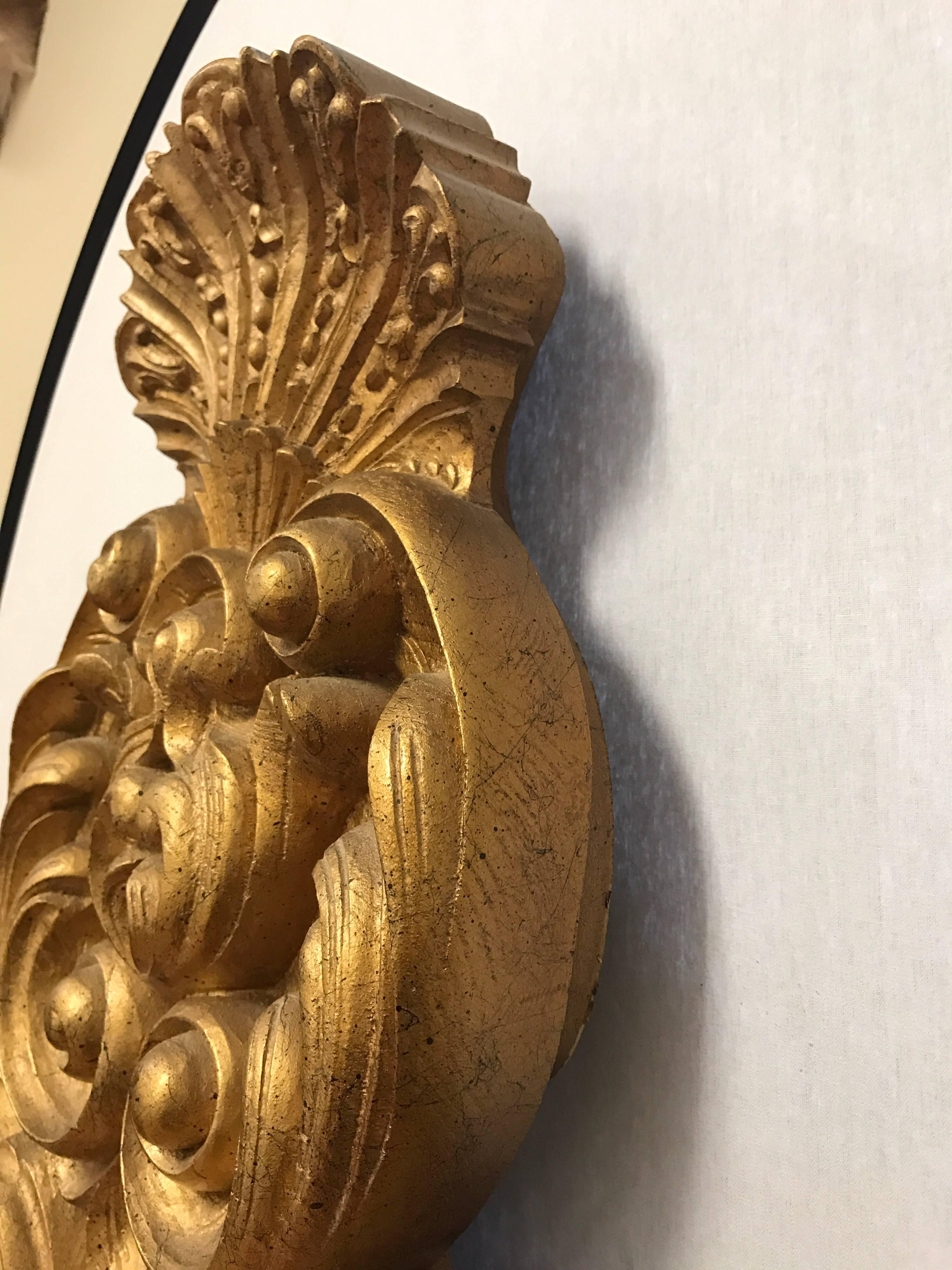 Ornate Architectural Italian Gold Hand-Carved Sculptural King-Size Headboard In Excellent Condition In West Hartford, CT