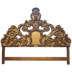 Vintage Ornate Architectural Italian Gold Hand-Carved Sculptural King-Size Headboard