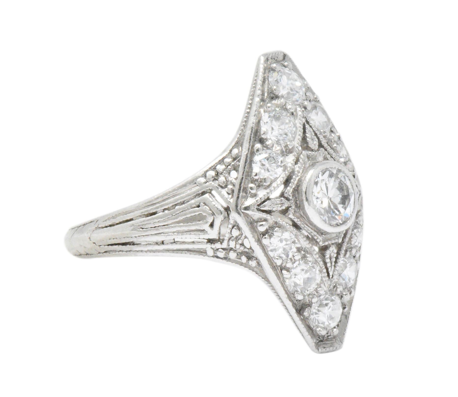 Ornate Art Deco 0.75 Carat Diamond Platinum Dinner Ring In Excellent Condition In Philadelphia, PA